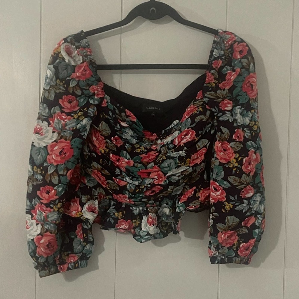 MAJORELLE Floral Blouse - Black and Pink